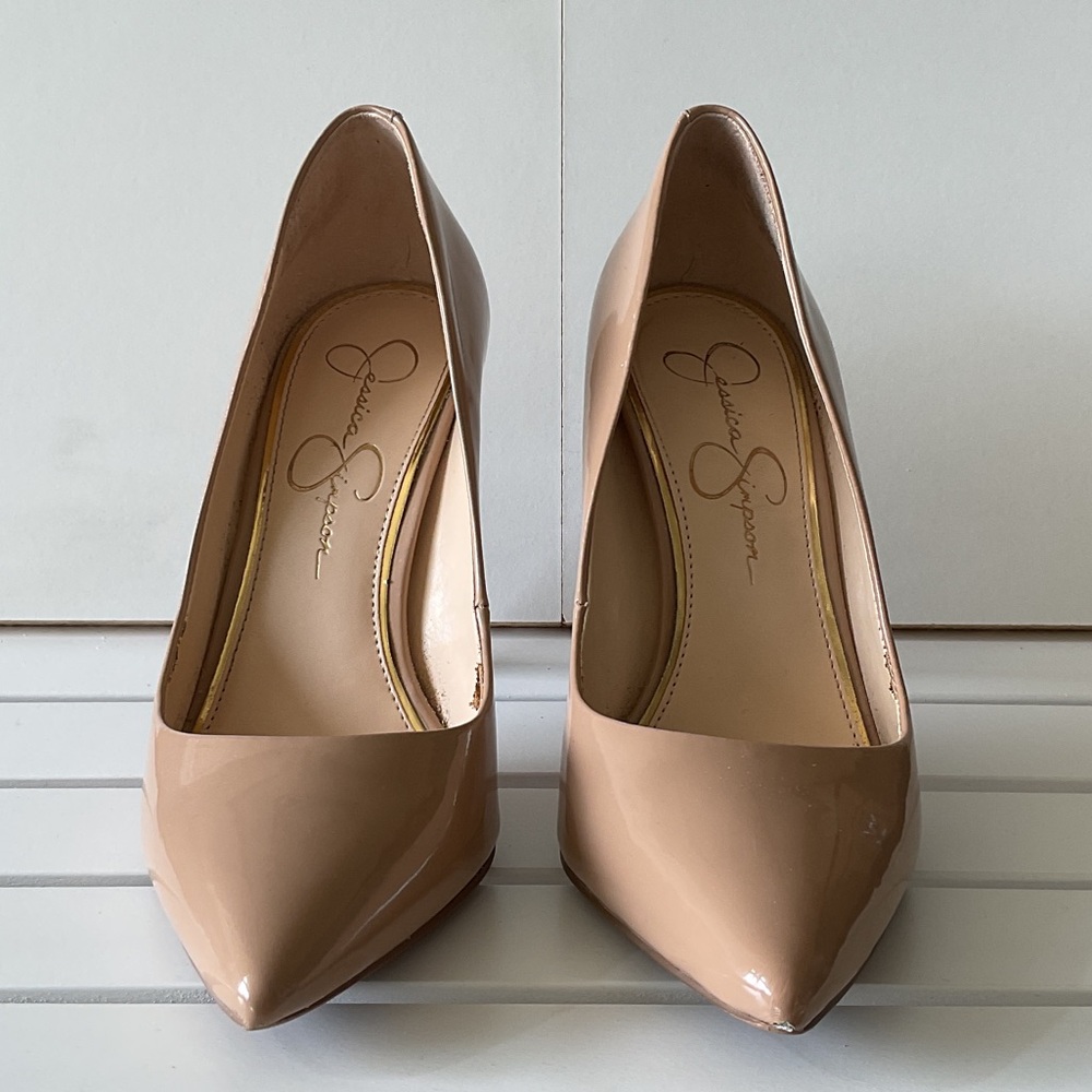 Jessica Simpson Nude Patent Pointed-Toe Pumps